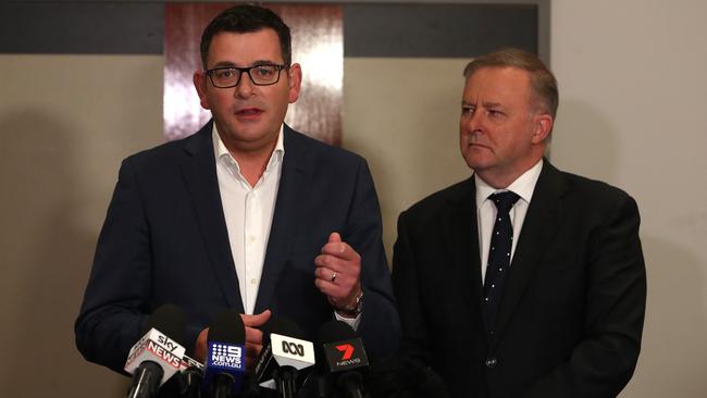 The test for Anthony Albanese’s all-out attempt to hurt Morrison’s record standing is wheter the public belives the Victorian outbreak is Daniel Andrew’s responsibility Picture: Kym Smith