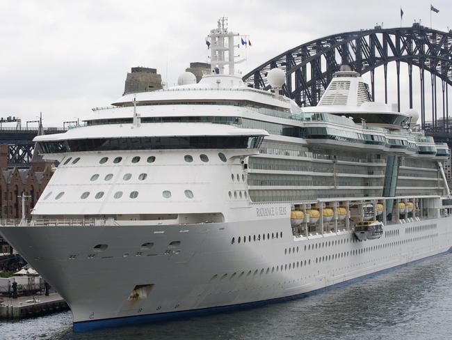 Radiance of the Seas, pictured in Sydney, remains uncertain about an upcoming Bali port call. Picture: Supplied / Royal Caribbean