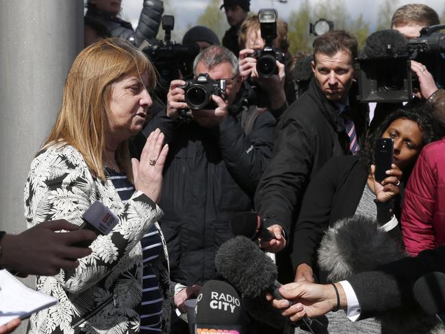 Chair of the Hillsborough Families Support Group, Margaret Aspinall, speaks to the media after the verdict. Picture: Owen Humphreys/PA via AP