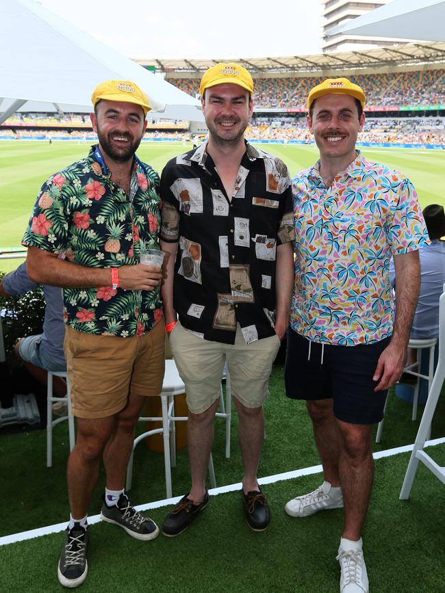 Socials at First Test, Australia v Pakistan at the Gabba. Jonnie Thynne, Will Jones and Alex Creswick Thursday 21st November 2019 (AAP Image - Richard Waugh