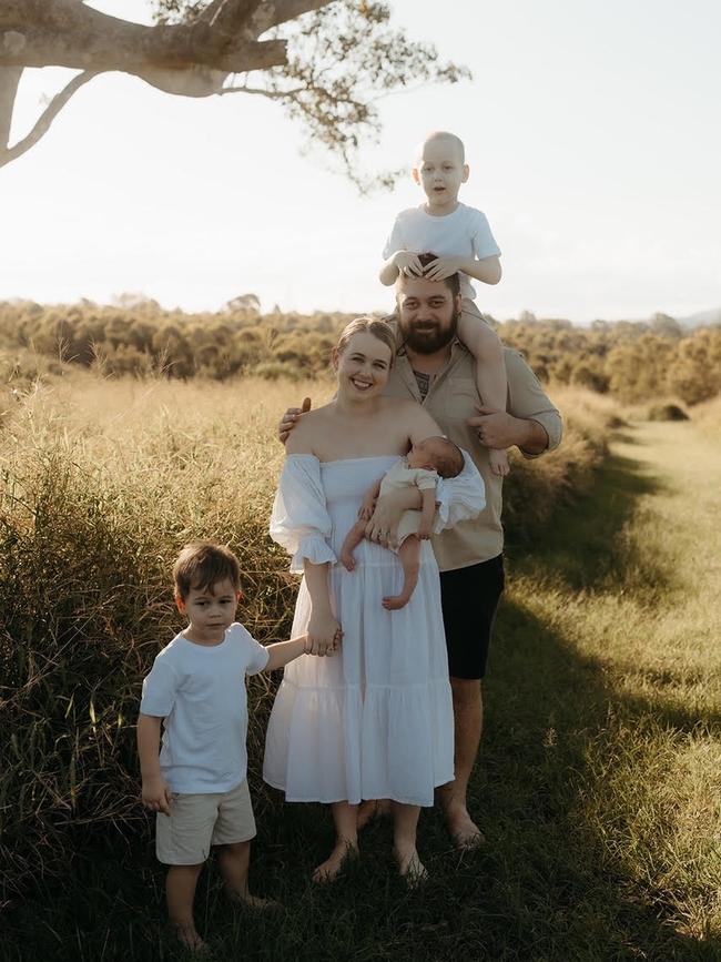 The Tauroa-Rauhihi family – three-year-old Sonny, mum Holly, dad Damon, eight-month-old Tiare and five-year-old Haven – are celebrating Haven's return home to Townsville after his long battle against leukaemia. Picture: Supplied.