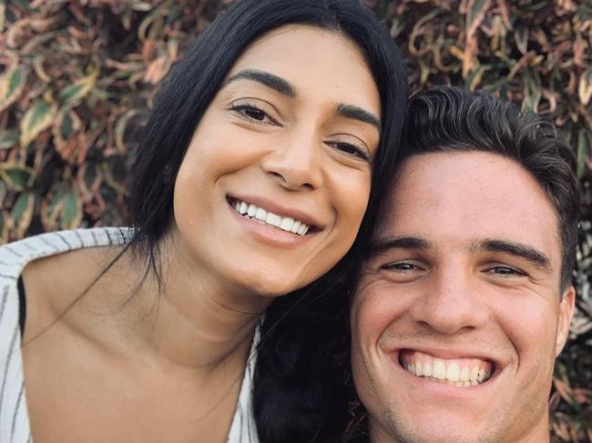 Brisbane broncos halfback Brodie Croft and partner Safina Bux have announced they are having a baby via social media Picture Instagram