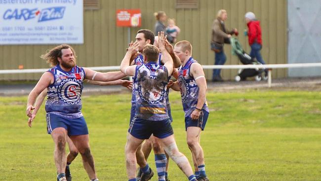 Casterton-Sandford celebrate during this season's Indigenous Round. Picture: Casterton-Sandford Football Netball Club