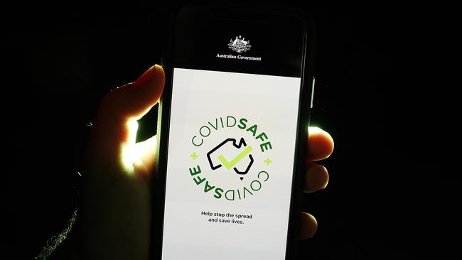 An iPhone device displays the CovidSafe app released by the Australian government on Tuesday, April 29, 2019. The app traces every person running the app who has been in contact with other app users who has tested positive for coronavirus in the previous few weeks. The automation of coronavirus contact tracing seeks to allow the easing of restrictions in Australia. (AAP Image/Dave Hunt) NO ARCHIVING