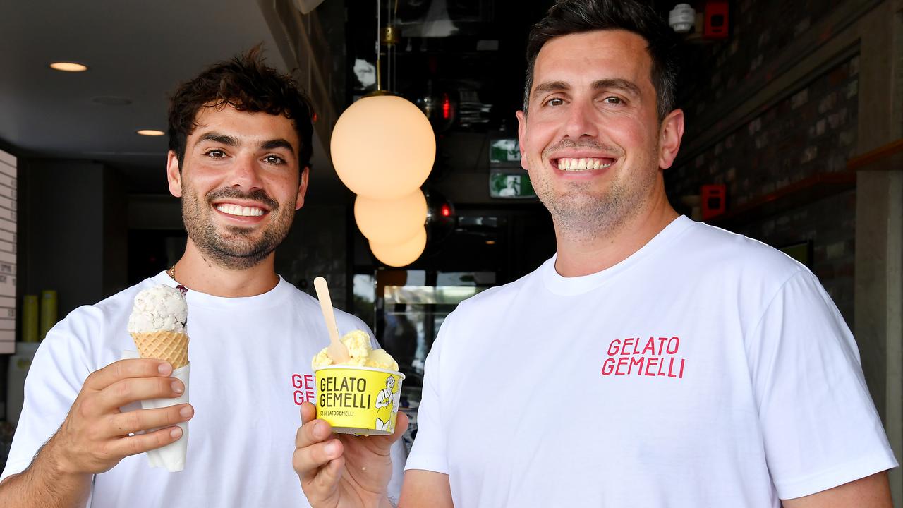 Alec Carney and Paul Carney with their new Gelato Gemelli in Mermaid Beach. Picture, John Gass