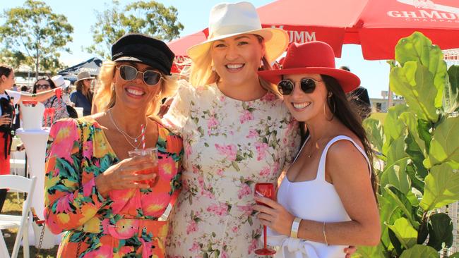 POP UP POLO BUNDABERG 2021: Sarsha Watson, Johanna Dobson and Ruby Mills enjoying their day at the polo.