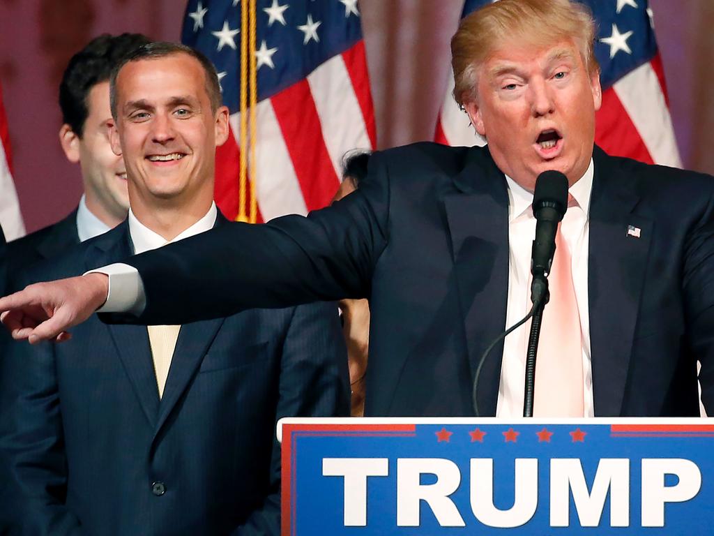 Then Republican presidential candidate Donald Trump with his one-time campaign manager Corey Lewandowski (L). Picture: AFP