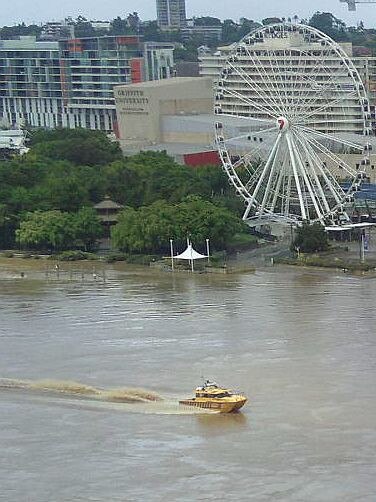 Coast Guard vessel CG-20 passes South Bank on the first day of the flood,