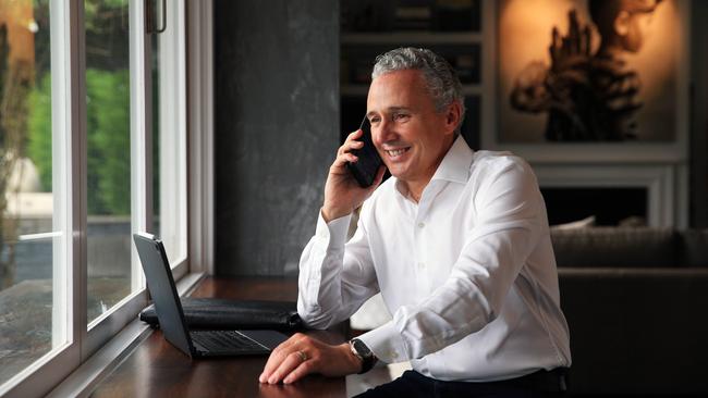 Telstra chief Andy Penn working from home. Aaron Francis/The Australian