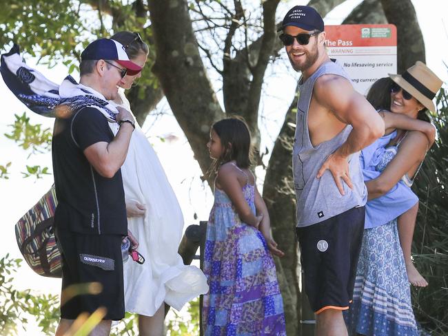 The Damon and Hemsworth family in Byron last year. Picture: Media Mode