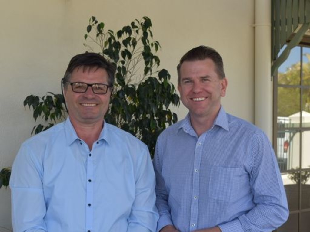 Passionate mental health advocate and small business owner John Barounis (left), has been selected as the LNP candidate for Maryborough for the 2024 state election. He is pictured with MP Jarrod Bleijie.