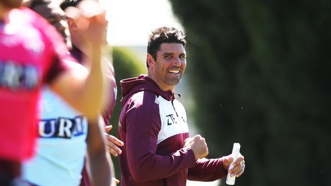 Manly coach Trent Barrett during Sea Eagles training at Narrabeen ahead of their final with Penrith this week. Picture. Phil Hillyard