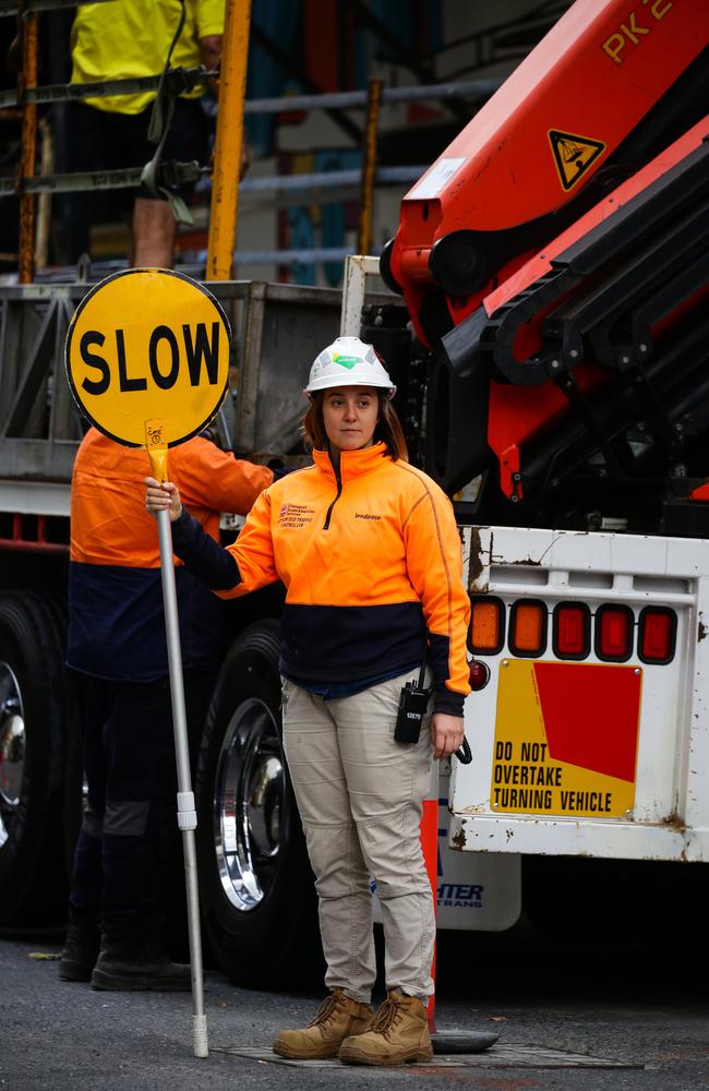 Tradies working on a site in the CBD in Sydney, Australia. Picture: NCA NewsWire / Gaye Gerard