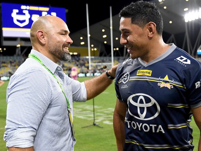 Cowboys coach Todd Payten and Jason Taumalolo. Picture: NRL