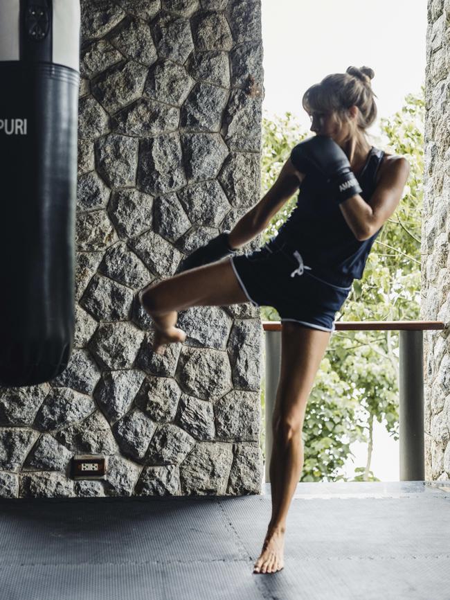 Kickboxing at the Aman resort.