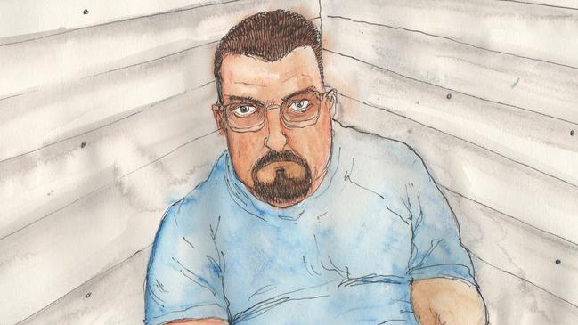 A sketch of Gary John Tipping in court this year. Artwork: Timothy Ide