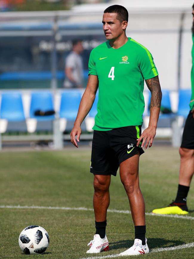 Tim Cahill prepares for tonight’s match against Peru. Photo: Toby Zerna