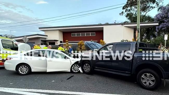 Broncos star Ezra Mam was hospitalised after being involved in a car crash in Brisbane on Friday night. Picture: 9 News Queensland