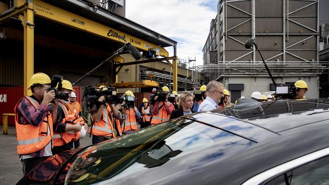 On with the show: Anthony Albanese hits the road during the campaign. Picture: Nikki Short