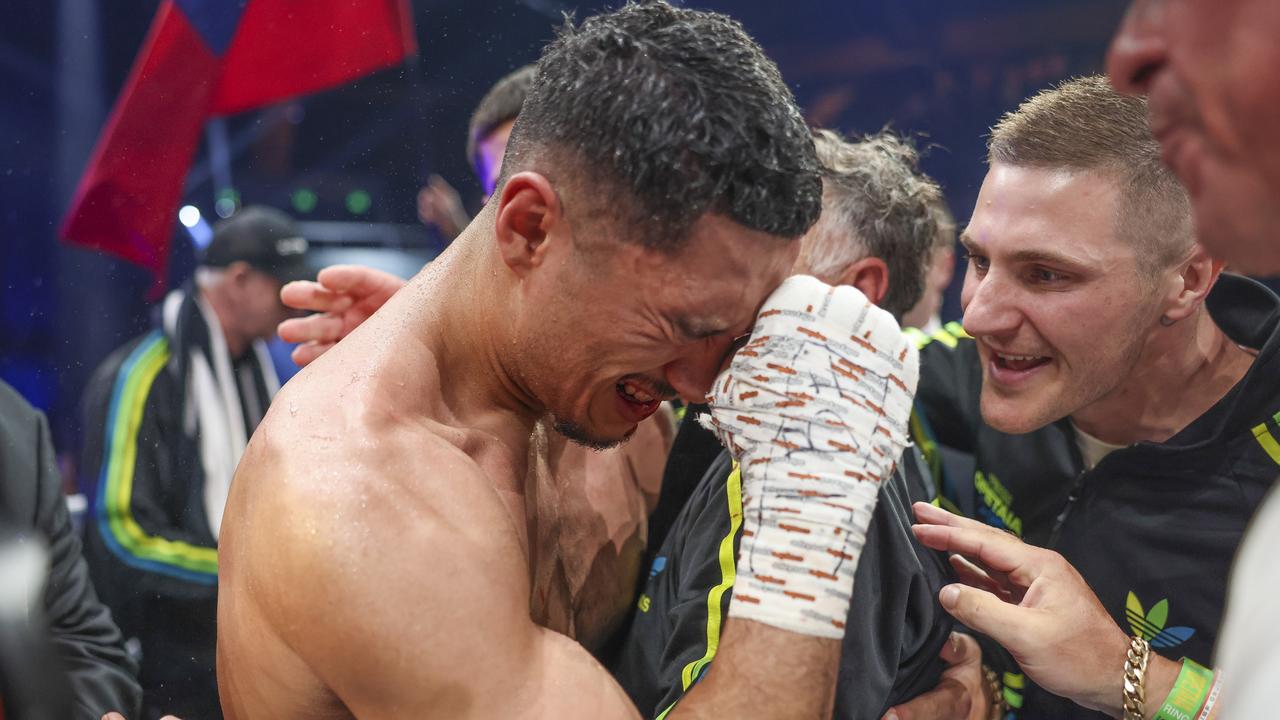 Jai Opetaia showed amazing courage to win his IBF cruiserweight title after breaking his jaw in the second round. Picture: Peter Wallis/Getty Images