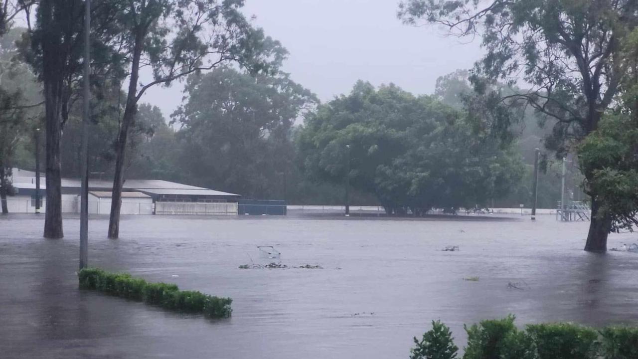 The Capalaba greyhound track totally submerged in flood water