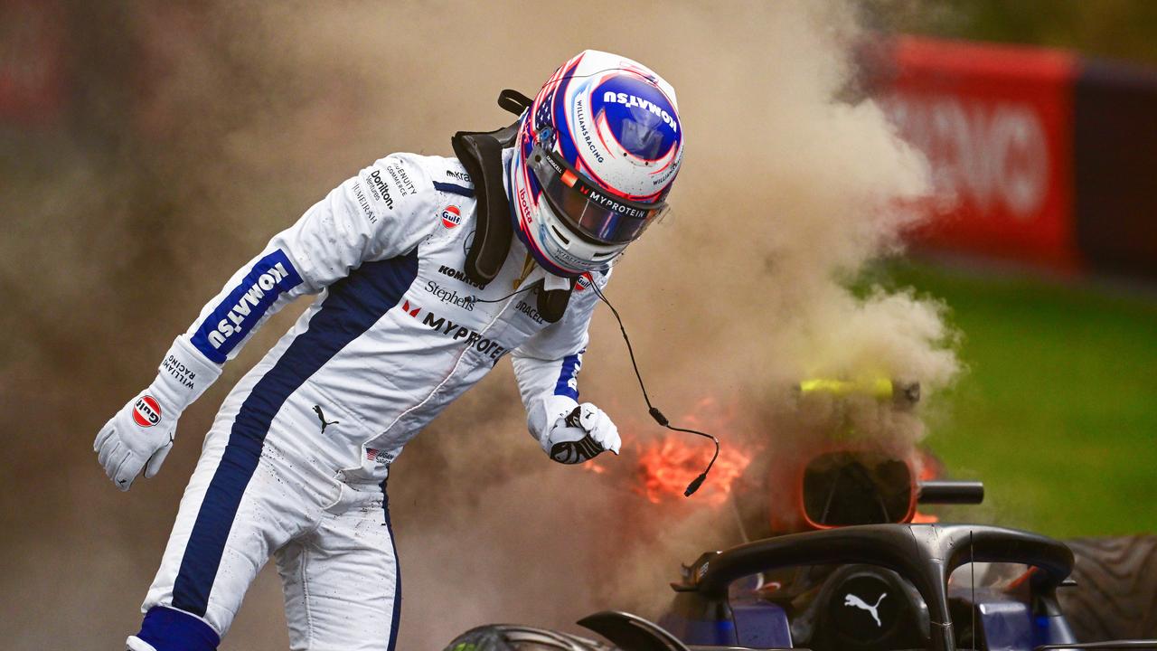 Sargeant quickly got out of the burning vehicle. Picture: Mario Renzi – Formula 1 via Getty Images