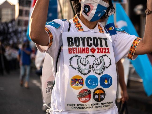 Protesters in Hong Kong along with almost 200 prominent human rights groups have pushed for a boycott of the 2022 Beijing Winter Olympics. Picture: Philip FONG / AFP.