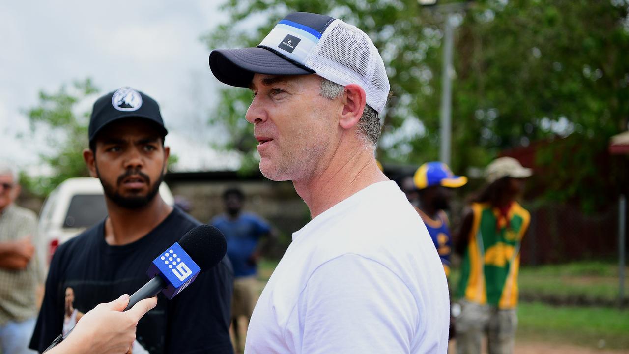 West Coast Eagles coach Adam Simpson visited Willie Rioli in the Northern Territory — just over 12 months after the duo took the 2018 premiership cup to Bathurst Island. Picture: Justin Kennedy