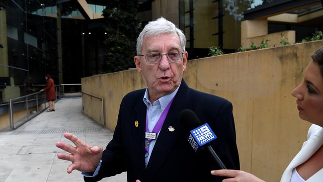 Trevor Kucks, a supporter of disgraced former Ipswich mayor Paul Pisasale, leaves the Ipswich Magistrates Court. Picture: NCA NewsWire / Dan Peled