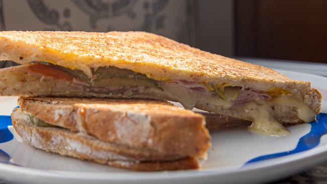 Little Amsterdam cafe’s ‘Michael Scott toastie’ which features leg ham, burger cheese, American mustard and slices of pickle. Picture: Linda Higginson