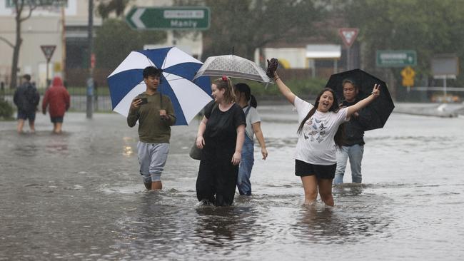 Flooding on Pittwater Road in North Manly on Tuesday. Picture: Tim Hunter.