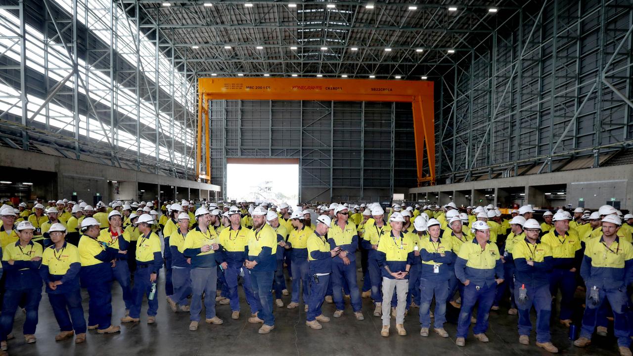 BAE Systems Australia workers at its Osborne shipyard. Picture Dean Martin