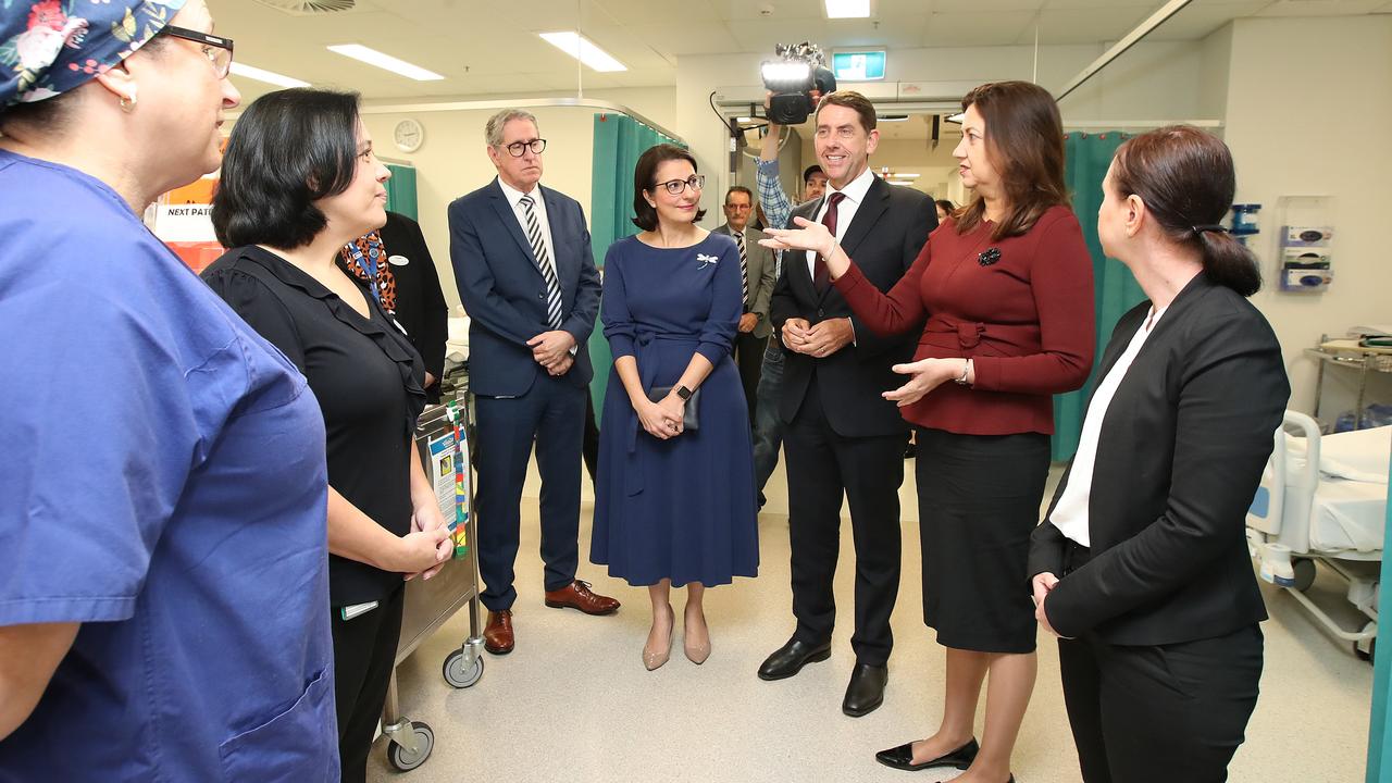 Premier Annastacia Palaszczuk speaks to staff at the Mater Private hospital in Springfield in May. Photo: NCA NewsWir /Jono Searle