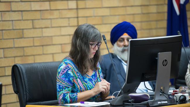 Councillor Jan Strom with Cr John Arkan during a meeting in early 2018.