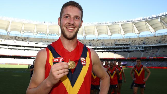 South Adelaide ruckman Michael Knoll was named SA’s best player against WA to boost his hopes of being picked up by an AFL. Picture: Paul Kane/Getty Images