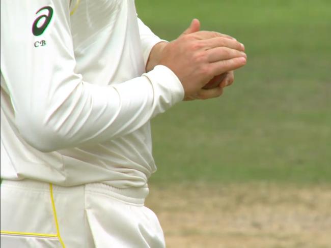 Cameras catch Cameron Bancroft scuffing the ball. Picture: Fox Sports