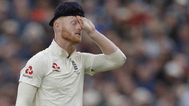 Ben Stokes leaves the ground after failing to complete his over due to injury. Picture: Getty