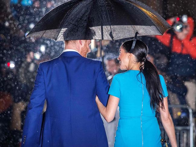 Meghan and Harry in one of their final public engagements as royals. Picture: JUSTIN TALLIS / AFP