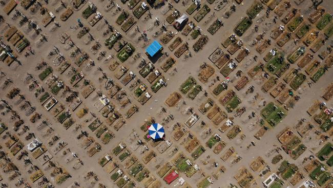 Graves at a special area designated for COVID-19 victims at the Municipal Pantheon of Valle de Chalco in Mexico. Picture: AFP