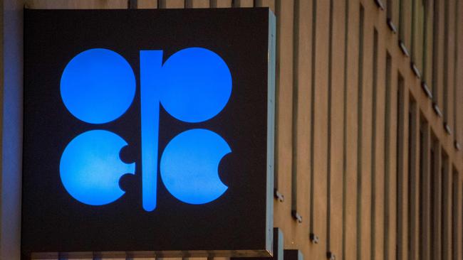 (FILES) The logo of OPEC is pictured at the OPEC headquarters on the eve of the 171th meeting of the Organization of the Petroleum Exporting Countries in Vienna, on November 29, 2016. International oil prices fell on November 22, 2023 after a key ministerial meeting of the Organization of the Petroleum Exporting Countries (OPEC) and its allies was pushed back from November 26 to November 30. The Vienna-based organisation announced the postponement of the OPEC+ alliance gathering in a brief statement, without providing any explanation. (Photo by JOE KLAMAR / AFP)