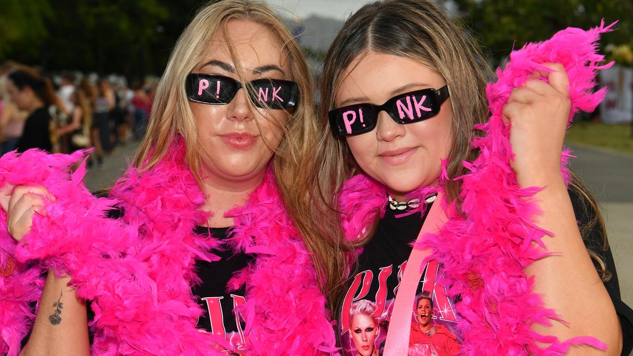 Socials at Pink convert at Townsville's Quensland Country Bank Stadium. Krystal Maeseere and Ruby Hall. Picture: Evan Morgan