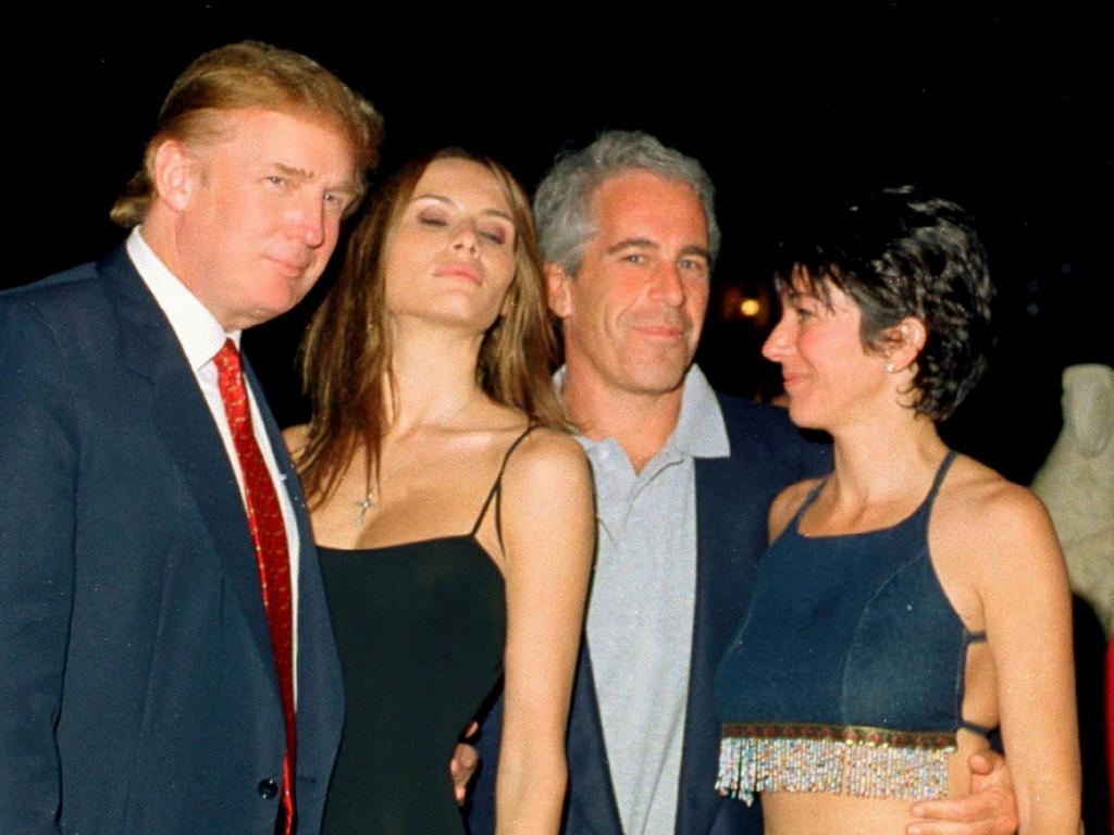 Jeffrey Epstein pictured with Donald and Melania Trump and Ghislaine Maxwell in 2000. Picture: Davidoff Studios