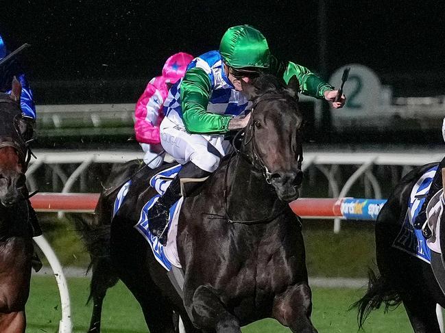 Grid Girl (NZ) ridden by Blaike McDougall wins the Joan Watson BM64 Handicap at Sportsbet Pakenham on April 04, 2024 in Pakenham, Australia. (Photo by George Sal/Racing Photos via Getty Images)