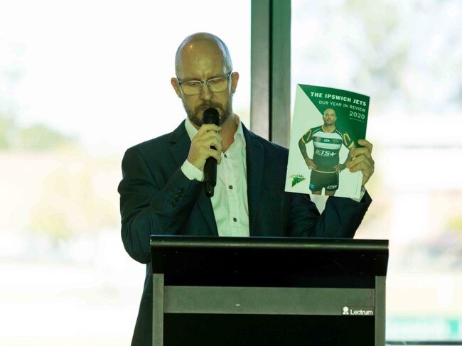 Ipswich Jets CEO Richard Hughes enjoys being part of the club's recent awards presentation night.