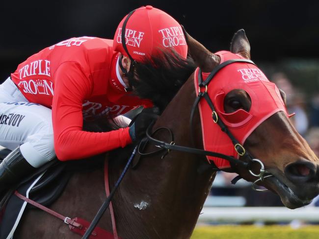 Kerrin McEvoy pilots Redzel to an impressive win in the Concorde Stakes.