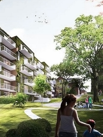 Apartment buildings would neighbour retail and commercial space.