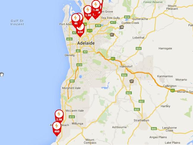 The suburbs affected at 12.20am showed a big drop in the number without power.