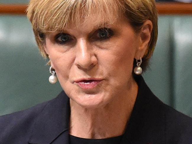 Australian Minister for Foreign Affairs Julie Bishop during Question Time at Parliament House in Canberra, Wednesday, Nov. 11, 2015. (AAP Image/Dean Lewins) NO ARCHIVING