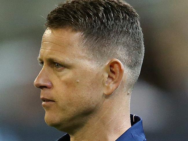 AFL Round 3. Carlton v Collingwood at the MCG. Carlton coach Brendon Bolton at 3 qtr time  . Pic: Michael Klein