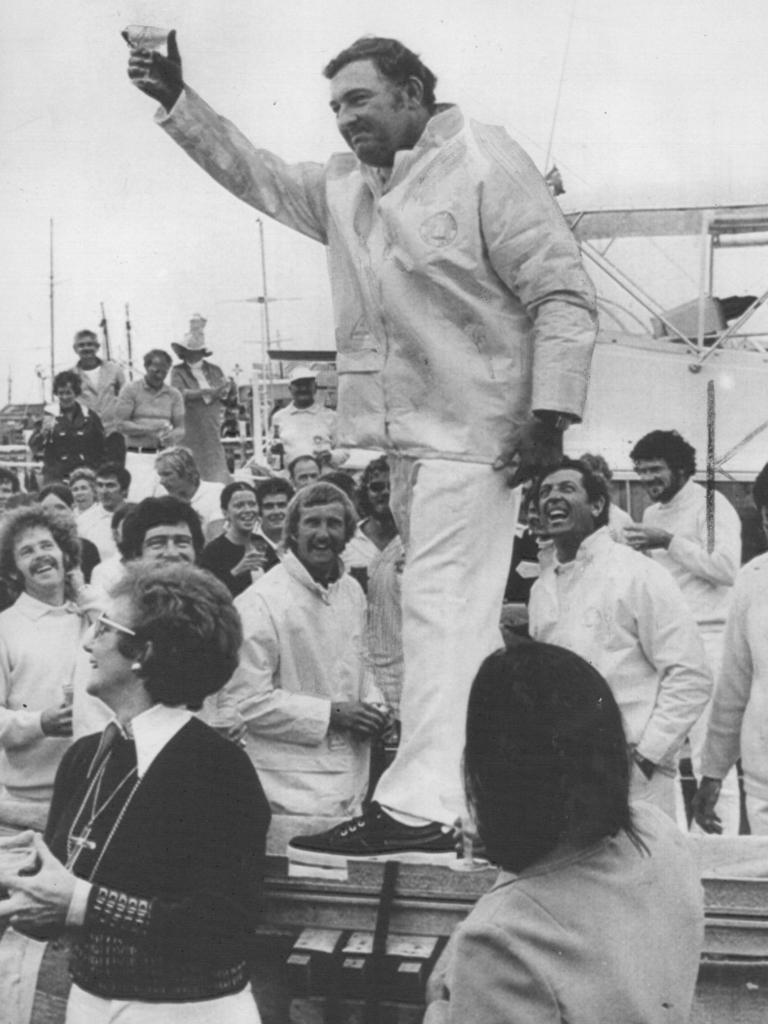 Alan Bond following the win of Australia II in the America Cup.